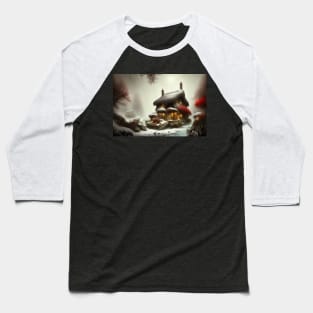 Magical Fantasy House with Lights in a Snowy Scene, Fantasy Cottagecore artwork Baseball T-Shirt